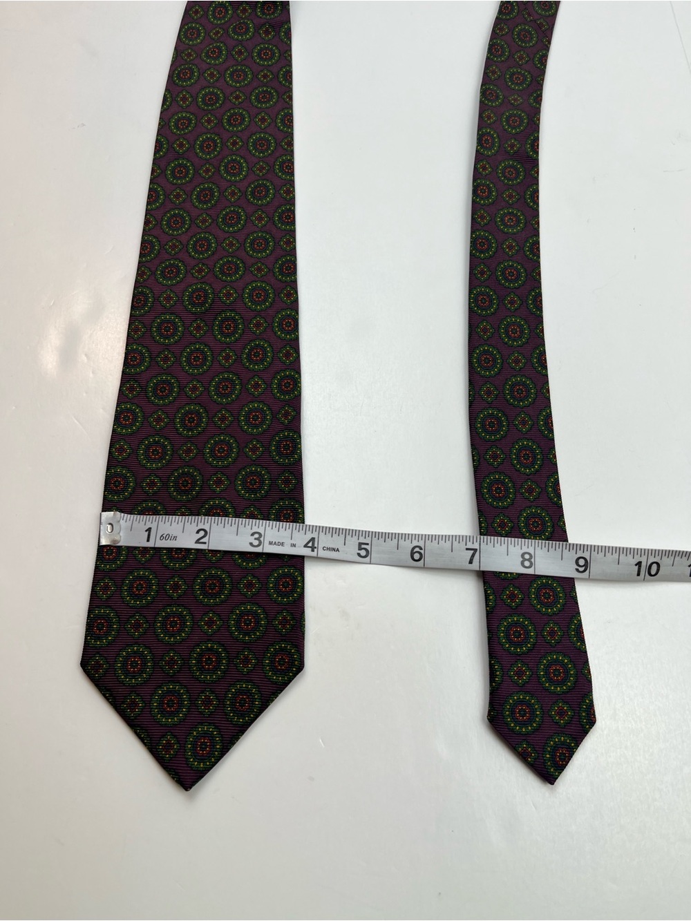 Brooks Brothers Makers Men's Purple Green Geometric Medallion Neck Tie Preppy - Picture 4 of 6
